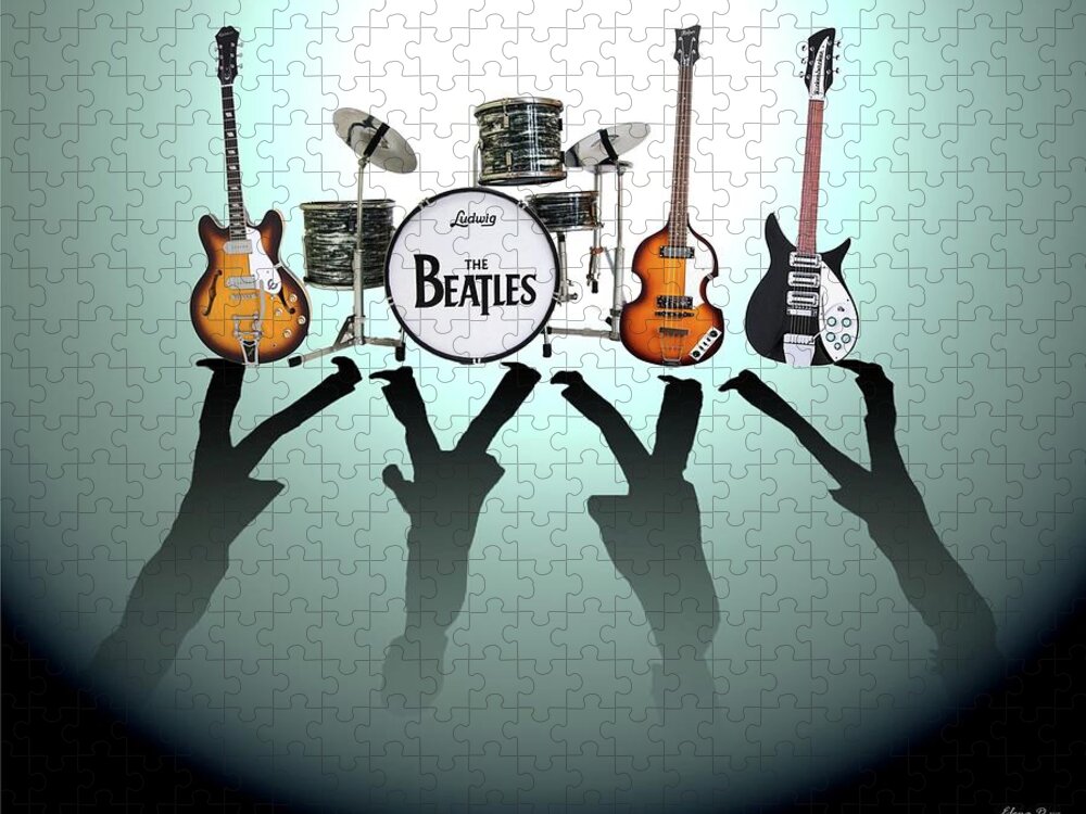 The Beatles Jigsaw Puzzle featuring the digital art The Beatles by Yelena Day