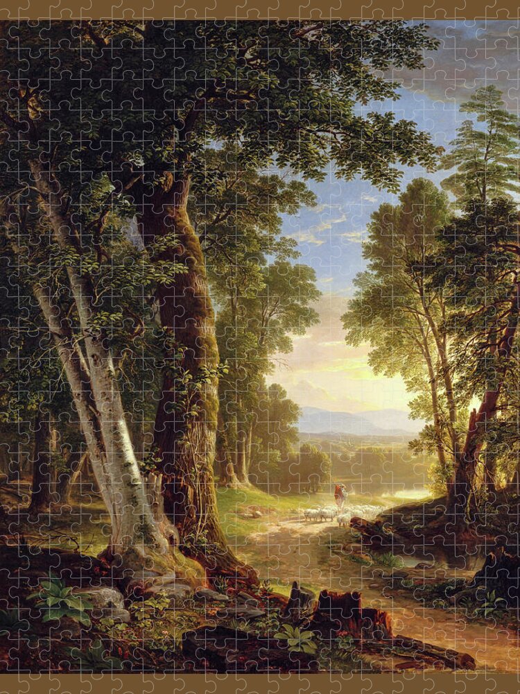 The Beeches Jigsaw Puzzle featuring the painting The Beeches by Asher Brown Durand 1845 by Asher brown Durand