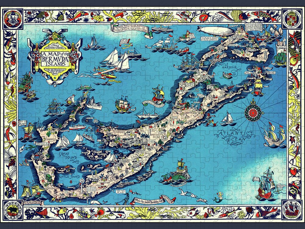 Bermuda Jigsaw Puzzle featuring the photograph The Bermuda Islands Vintage Pictorial Map 1930 by Carol Japp