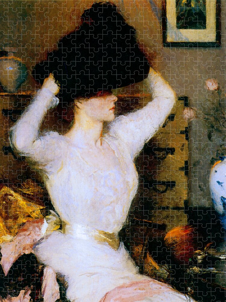 Benson Jigsaw Puzzle featuring the painting The Black Hat 1904 by Frank Benson