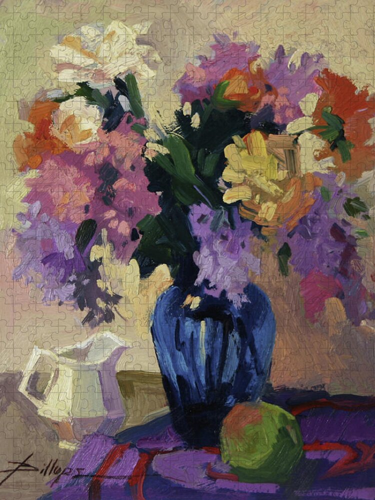 Still Life With Blue Vase Puzzle featuring the painting The Blue Vase by Betty Jean Billups