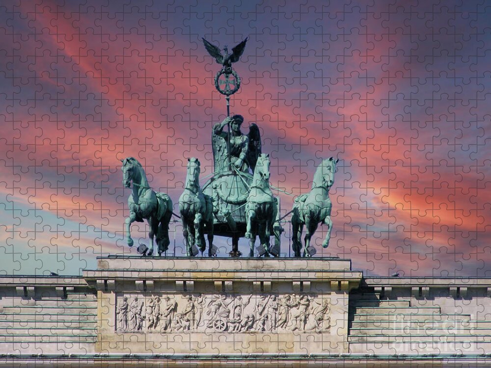 Quadriga Jigsaw Puzzle featuring the photograph Quadriga on Brandenburg Gate by Heiko Koehrer-Wagner