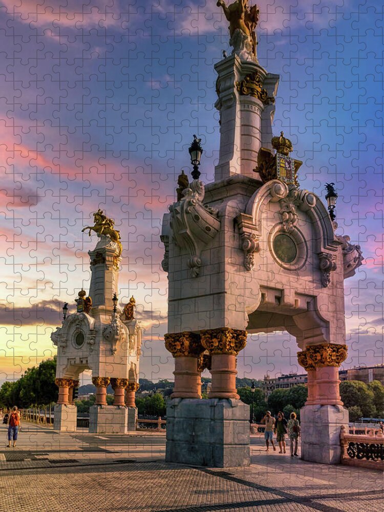 San Sebastian Jigsaw Puzzle featuring the photograph The bridge with the obelisks by Micah Offman