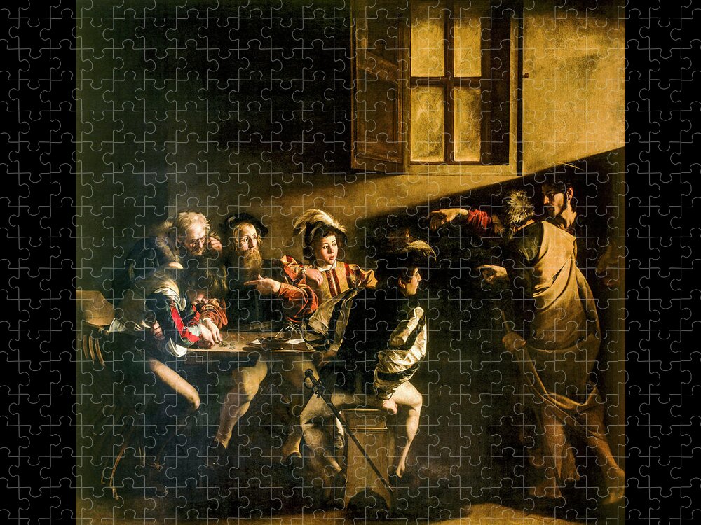 The Calling Of Saint Matthew Jigsaw Puzzle featuring the painting The Calling of Saint Matthew by Caravaggio 1600 by Caravaggio