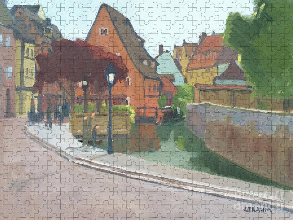 Canal Jigsaw Puzzle featuring the painting The Canal of Colmar, France by Paul Strahm