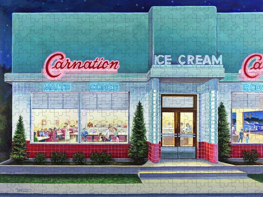 Carnation Ice Cream Restaurant Jigsaw Puzzle featuring the painting The Carnation Ice Cream Shop by Randy Welborn