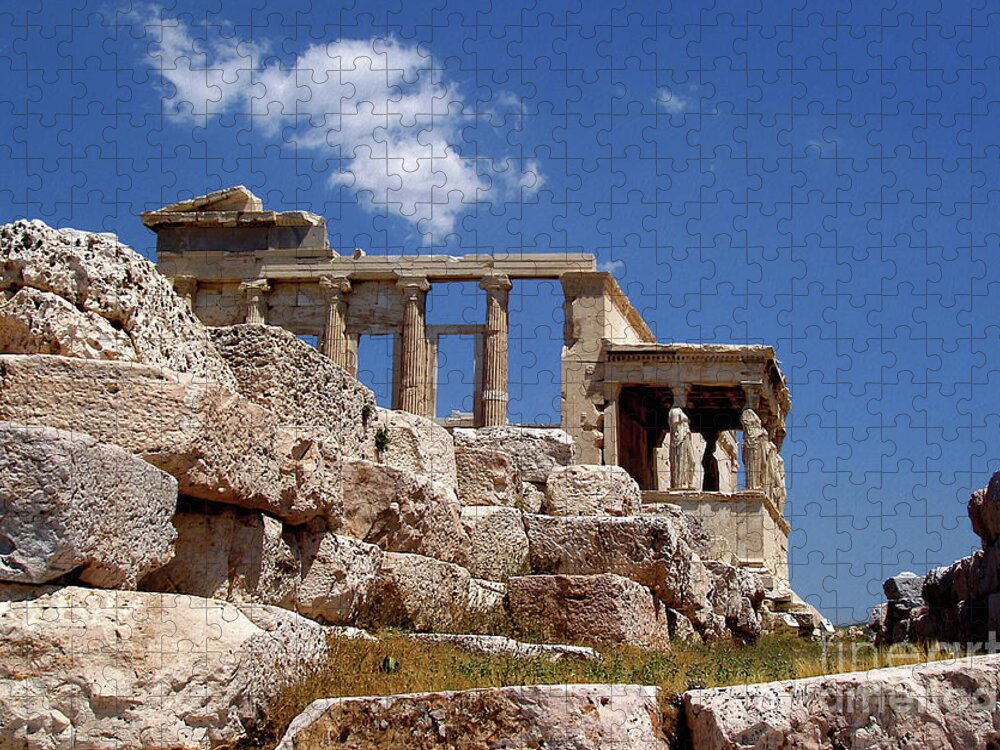 Greece Jigsaw Puzzle featuring the photograph The Caryatids Of The Athenian Acropolis by Lois Bryan