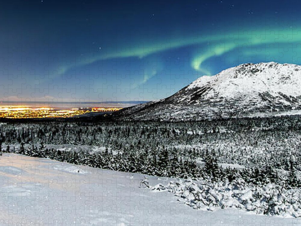 Aurora Jigsaw Puzzle featuring the photograph The city sleeps as the lights dance by Kyle Lavey