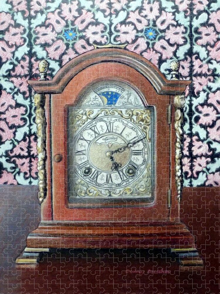 Clock Jigsaw Puzzle featuring the painting The Clock on My Mantel by Constance DRESCHER