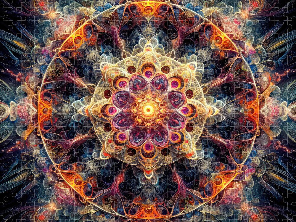 Mandala Jigsaw Puzzle featuring the digital art The Cosmic Tapestry by Bill and Linda Tiepelman