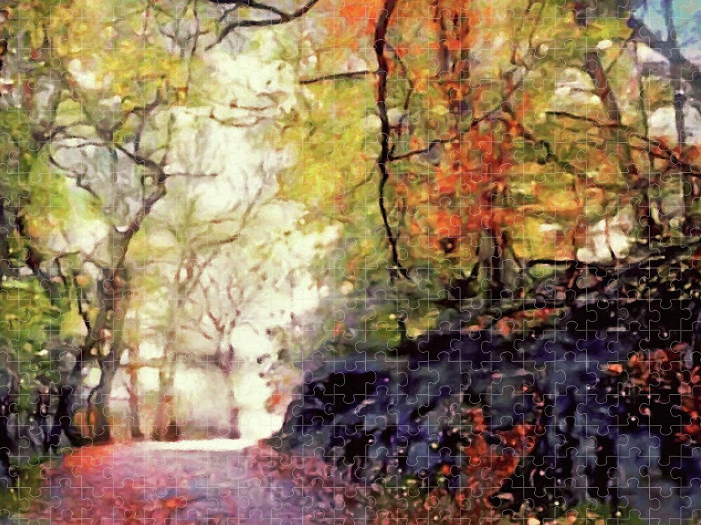 Country Road In Fall Jigsaw Puzzle featuring the digital art The Country Road by Susan Maxwell Schmidt