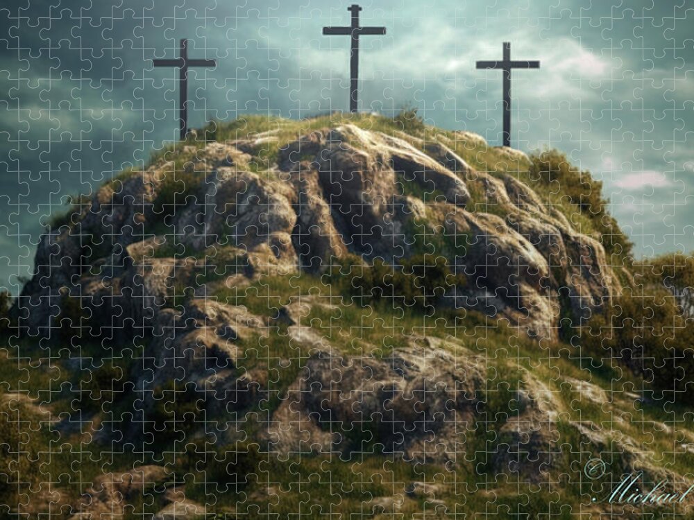 Calvary Jigsaw Puzzle featuring the digital art The Cross by Michael Rucker