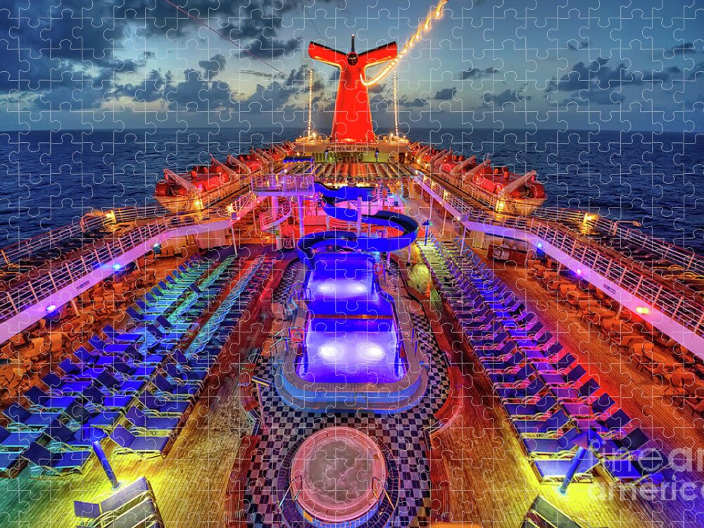 Cruise Ship Jigsaw Puzzle featuring the photograph The cruise lights at night by Michael Ver Sprill