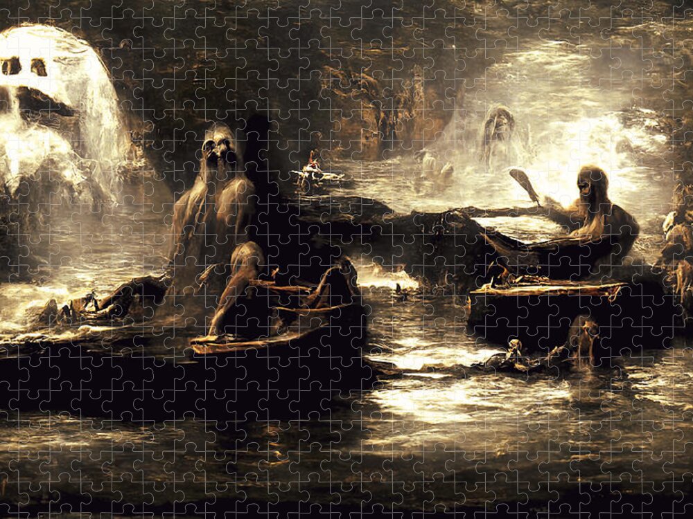 Styx Jigsaw Puzzle featuring the painting The damned souls of the River Styx, 01 by AM FineArtPrints