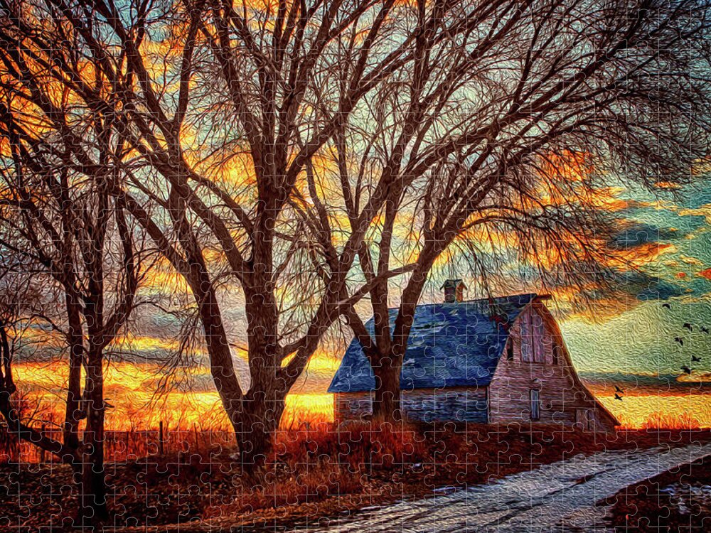 Barns Jigsaw Puzzle featuring the photograph The Day's Last Kiss by Nikolyn McDonald