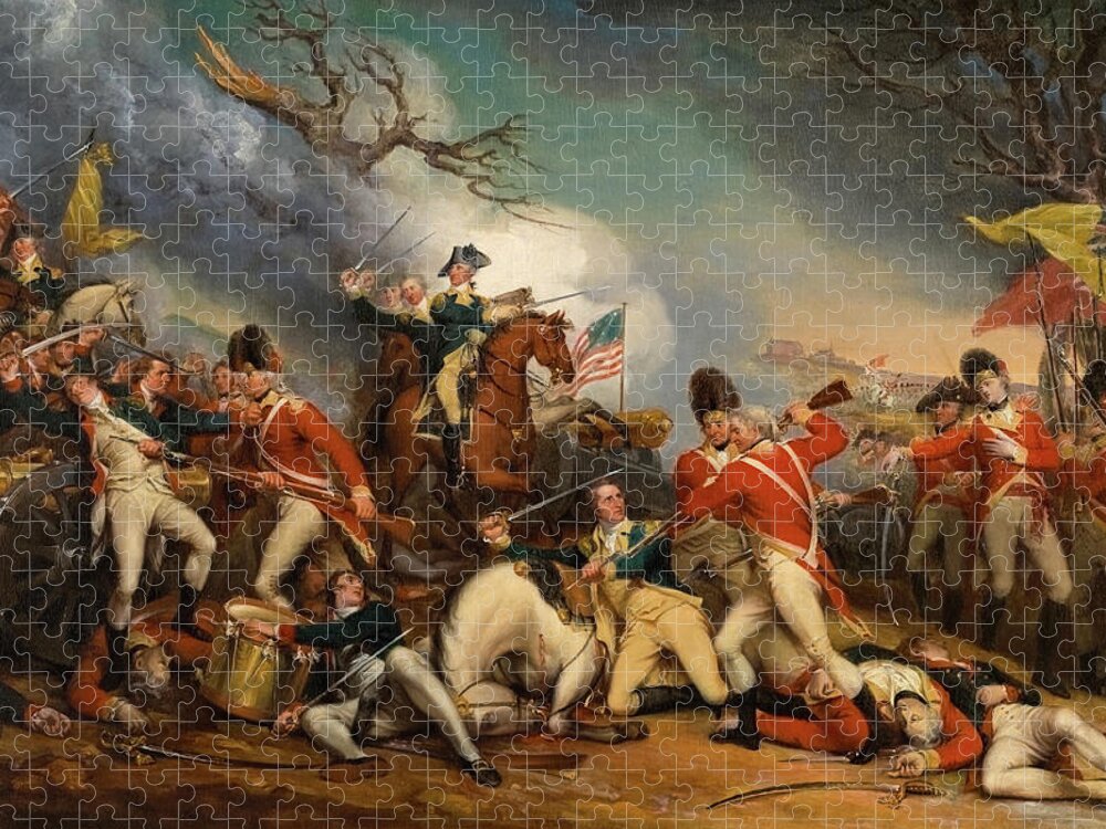 Death Jigsaw Puzzle featuring the painting The Death of General Mercer at the Battle of Princeton, Jan 3, 1777 by John Trumbull