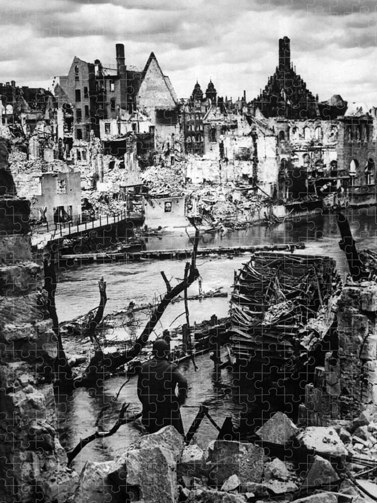 Nuremberg Jigsaw Puzzle featuring the photograph The Destruction Of Nuremberg After Allied Bombings - WW2 - 1945 by War Is Hell Store