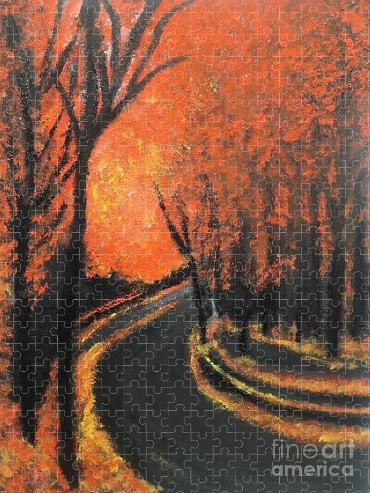 Landscape Jigsaw Puzzle featuring the painting The Devil's Pathway by Denise Morgan