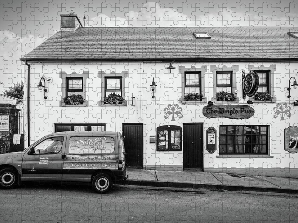 Spring Jigsaw Puzzle featuring the photograph The Dingle Pub in Ireland in Black and White by Debra and Dave Vanderlaan
