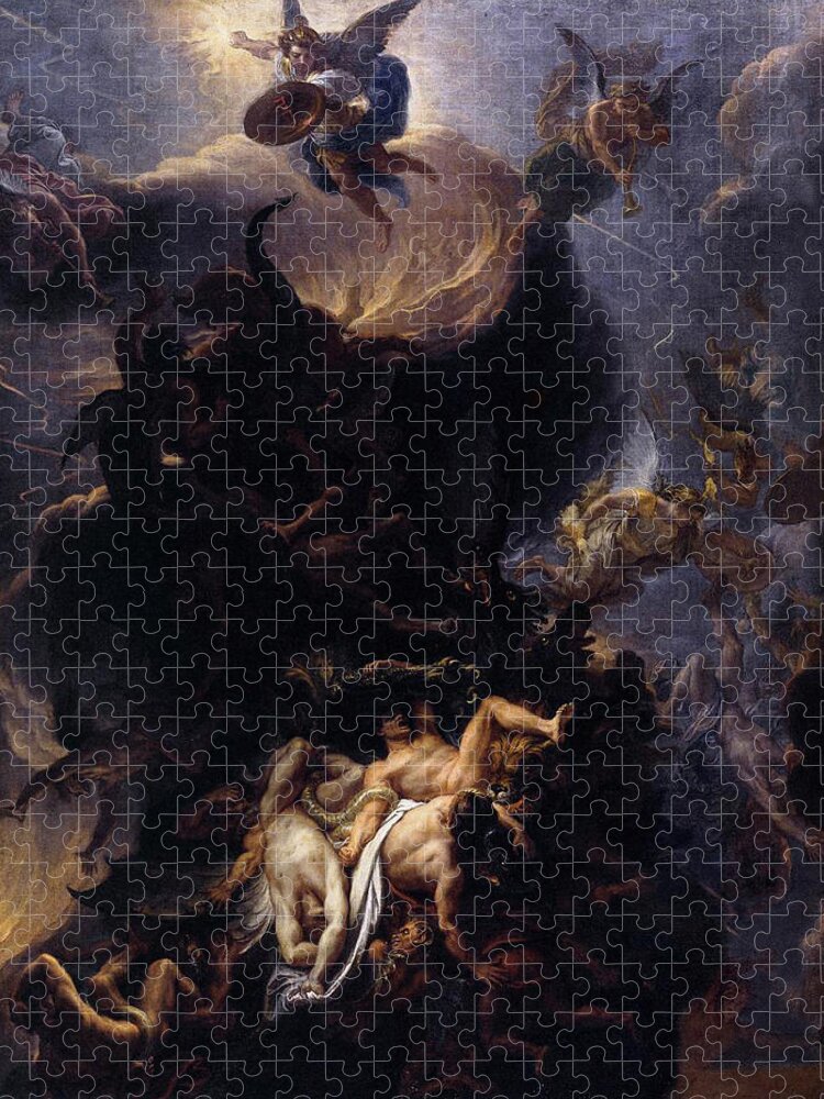 Brun Jigsaw Puzzle featuring the painting The Fall of the Rebel Angels by Charles Le Brun 1619-1690