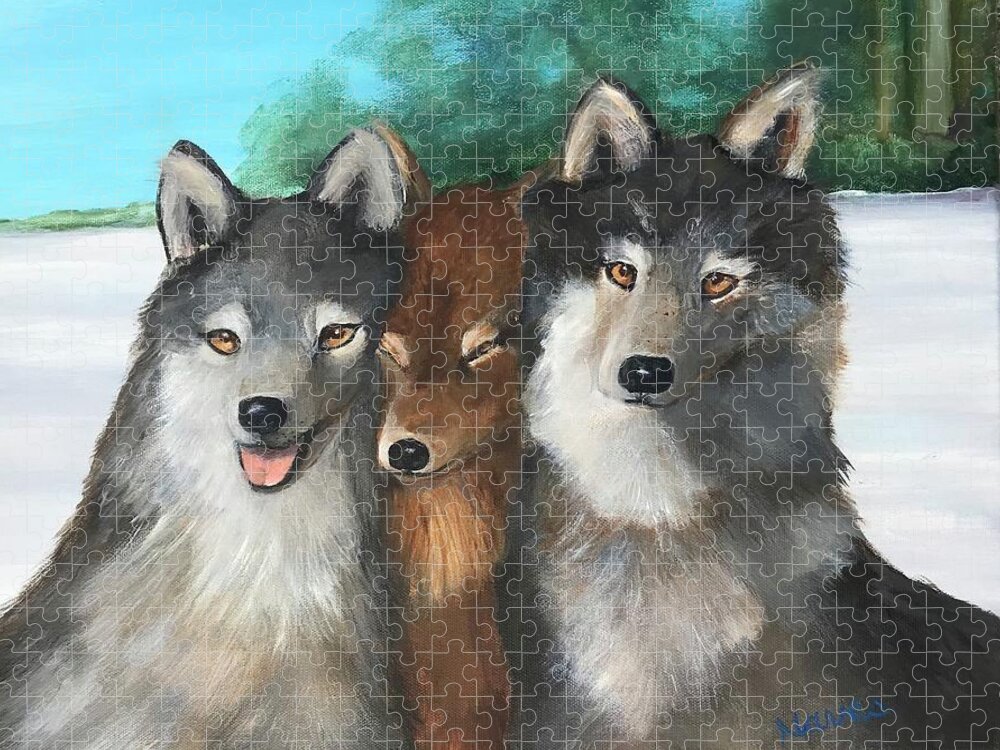 Wolf Jigsaw Puzzle featuring the painting The Family by Deborah Naves