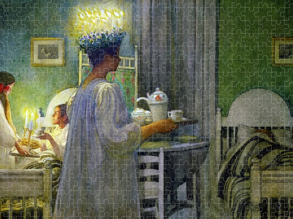 Carl Larsson Jigsaw Puzzle featuring the painting The Feast of Saint Lucy by Carl Larsson