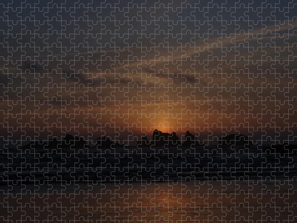 Nightfall Jigsaw Puzzle featuring the photograph The final flash before nightfall Bandon Oregon by Jeff Swan