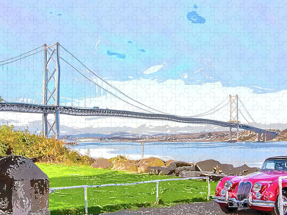 The Forth Suspension Bridge Jigsaw Puzzle featuring the digital art The Forth Suspension Bridge by SnapHappy Photos