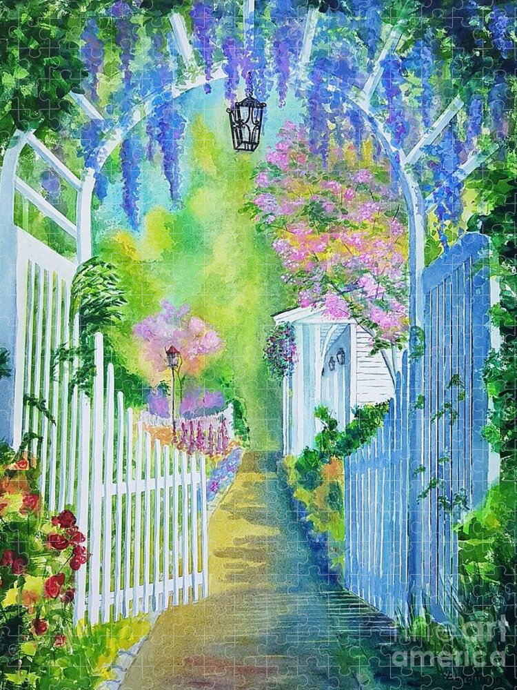 Landscape Jigsaw Puzzle featuring the painting The Garden Gate by Petra Burgmann
