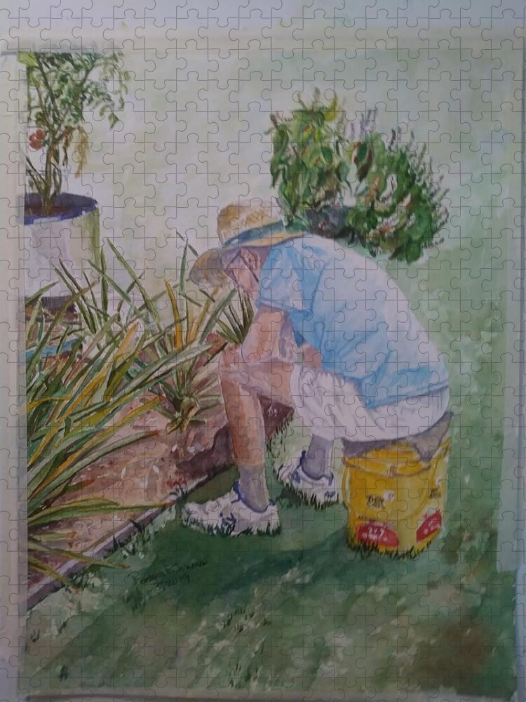 American Jigsaw Puzzle featuring the painting The Gardener by Barbara F Johnson