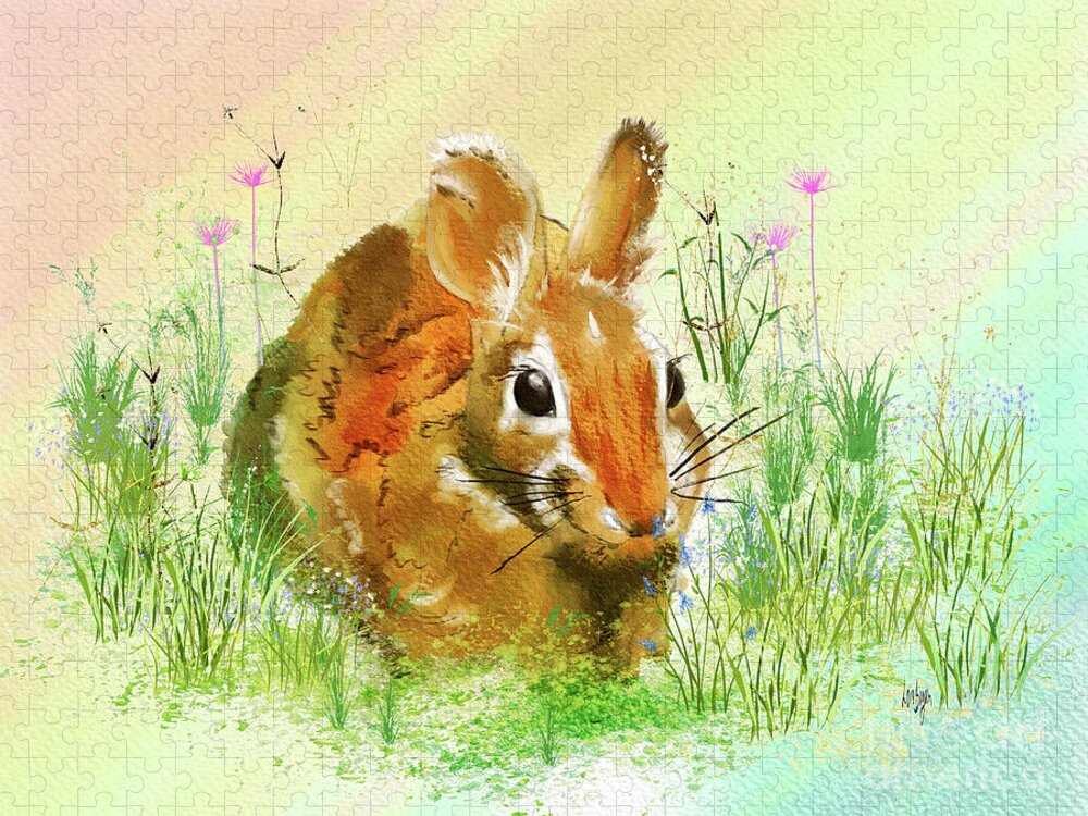 Bunny Jigsaw Puzzle featuring the digital art The Gardener In The Flowers by Lois Bryan