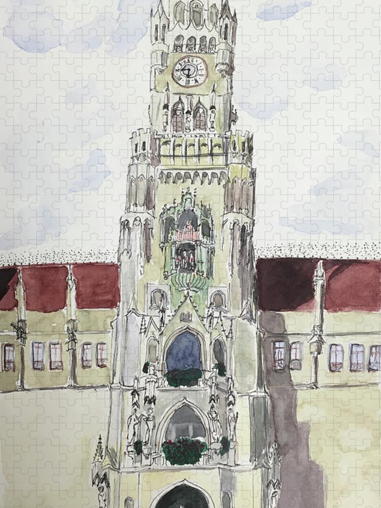 Rathaus Jigsaw Puzzle featuring the painting The Glockenspiel by Tracy Hutchinson