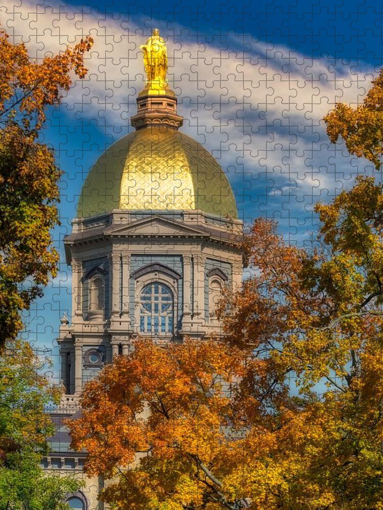 Main Building Jigsaw Puzzle featuring the photograph The Golden Dome Of Notre Dame University by Mountain Dreams