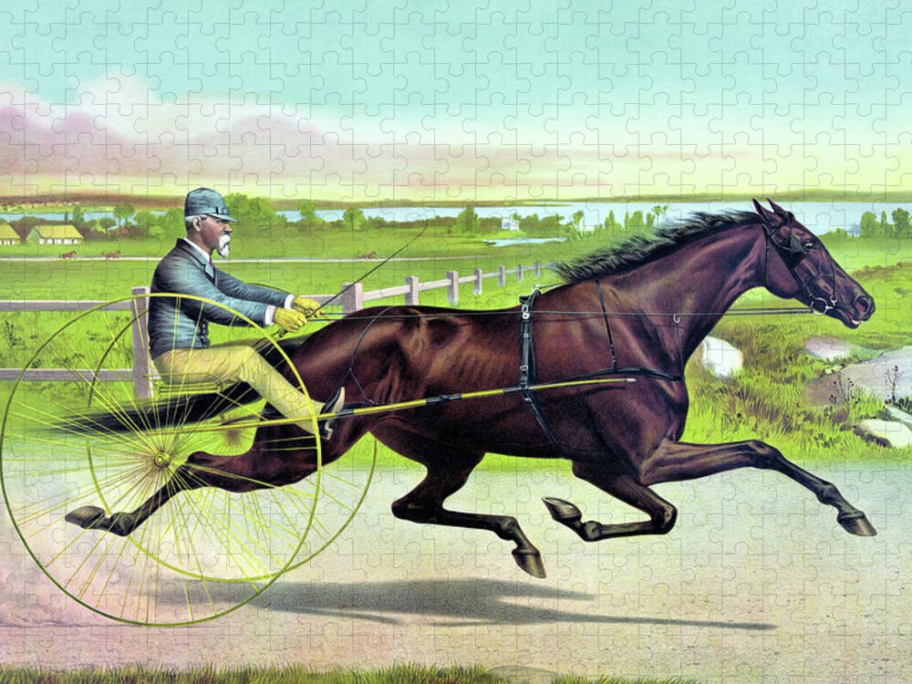 The Grand California Filly Sunol Jigsaw Puzzle featuring the painting The grand California trotting mare Sunol record 2 - Digital Remastered Edition by Louis Maurer