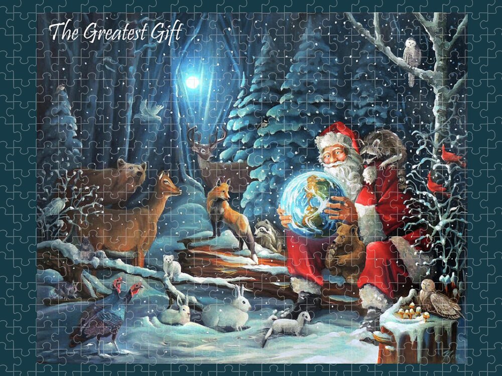 Christmas Card Jigsaw Puzzle featuring the painting The Greatest Gift Christmas Card by Nancy Griswold