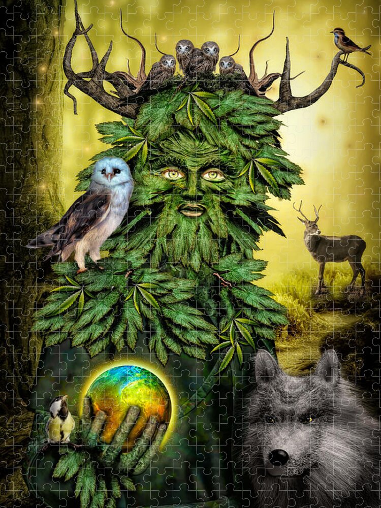 Greenman Jigsaw Puzzle featuring the digital art The Greenman by Diana Haronis