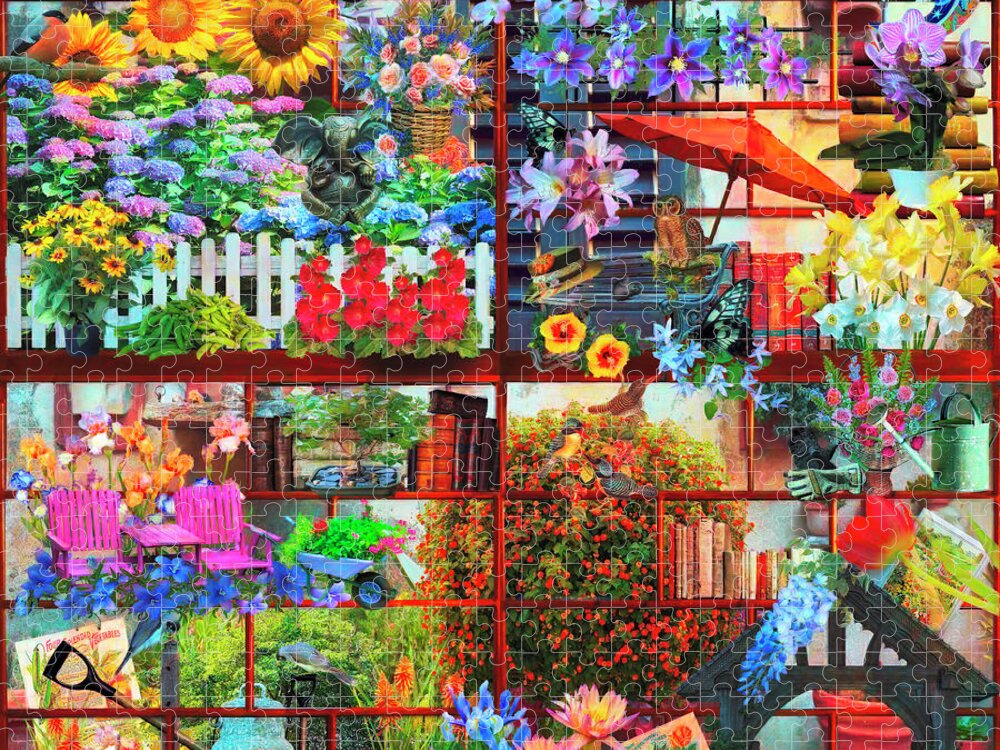 Birds Jigsaw Puzzle featuring the digital art The Happy Garden Painting by Debra and Dave Vanderlaan