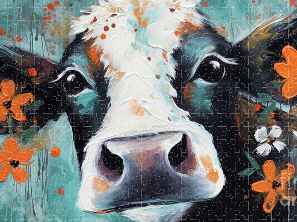 Cow Jigsaw Puzzle featuring the painting The Sweet Heifer by Tina LeCour