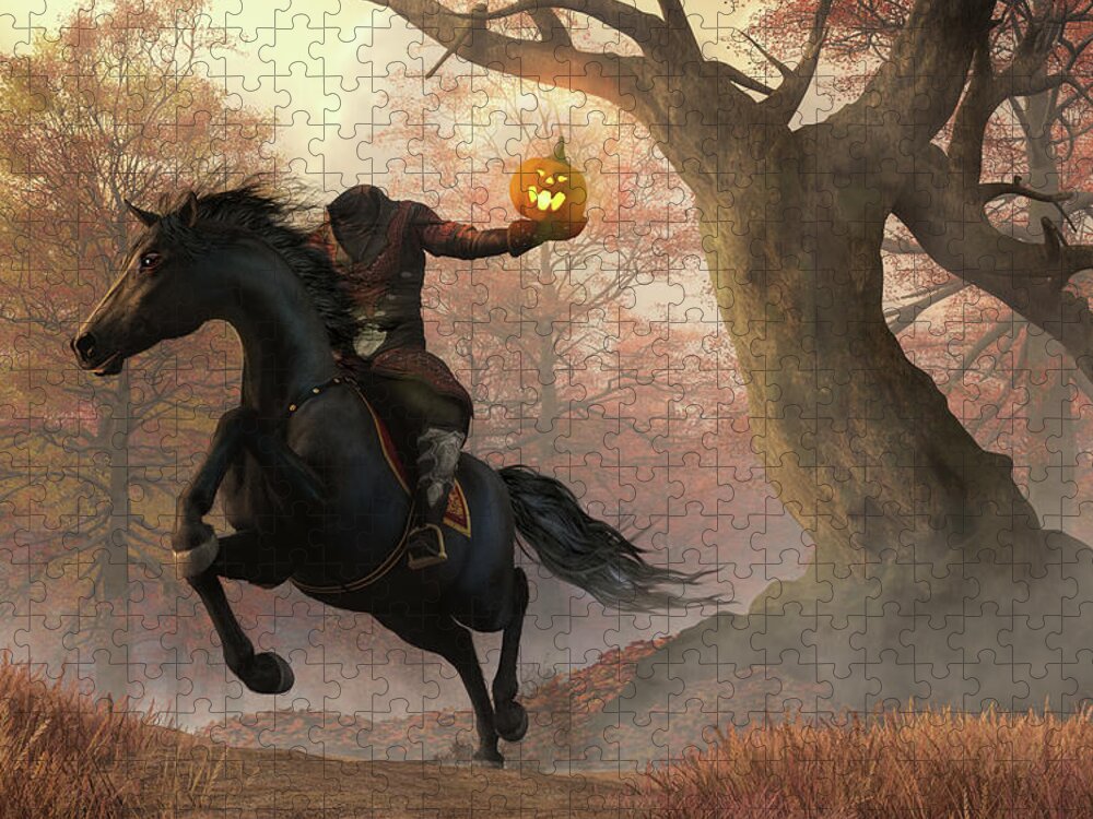 Headless Horseman Jigsaw Puzzle featuring the digital art The Headless Horseman by Daniel Eskridge