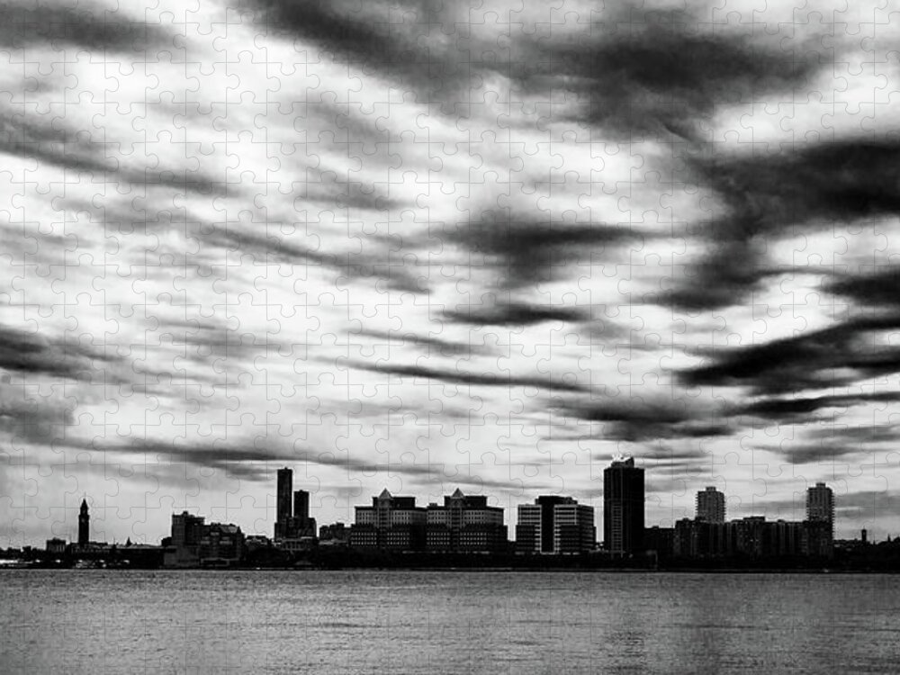Hoboken Nj Jigsaw Puzzle featuring the photograph The Hoboken Skyline in Black and White by Alina Oswald