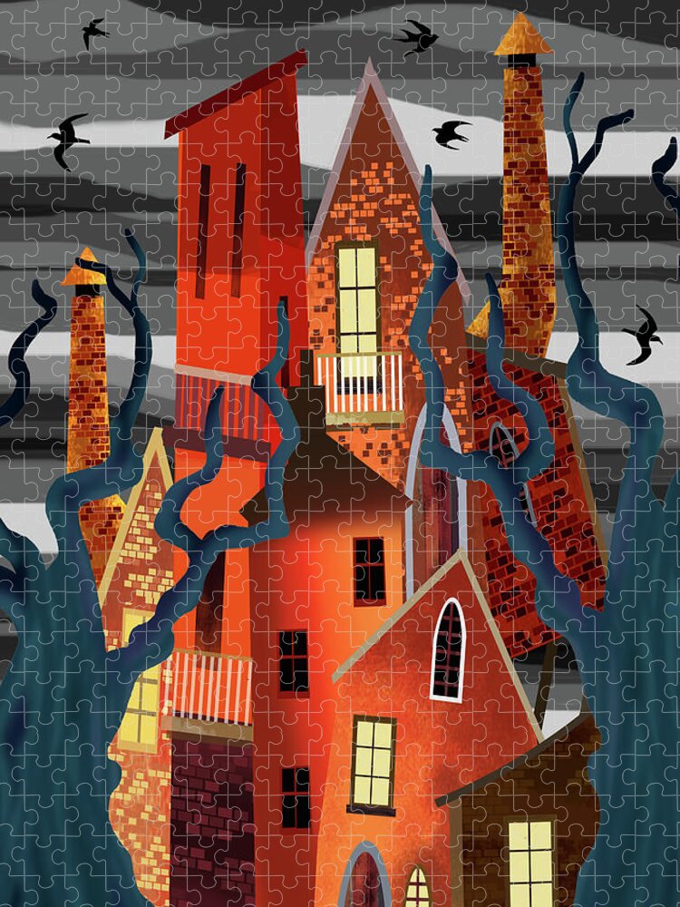 Crooked Jigsaw Puzzle featuring the mixed media The House That Jack Built by Andrew Hitchen