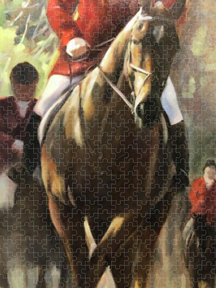 Horse Jigsaw Puzzle featuring the painting The hunt master by Susan Bradbury