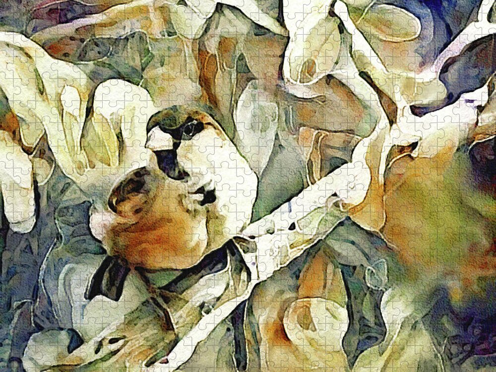Inquisitive Sparrow Jigsaw Puzzle featuring the digital art The Inquisitive Sparrow by Susan Maxwell Schmidt