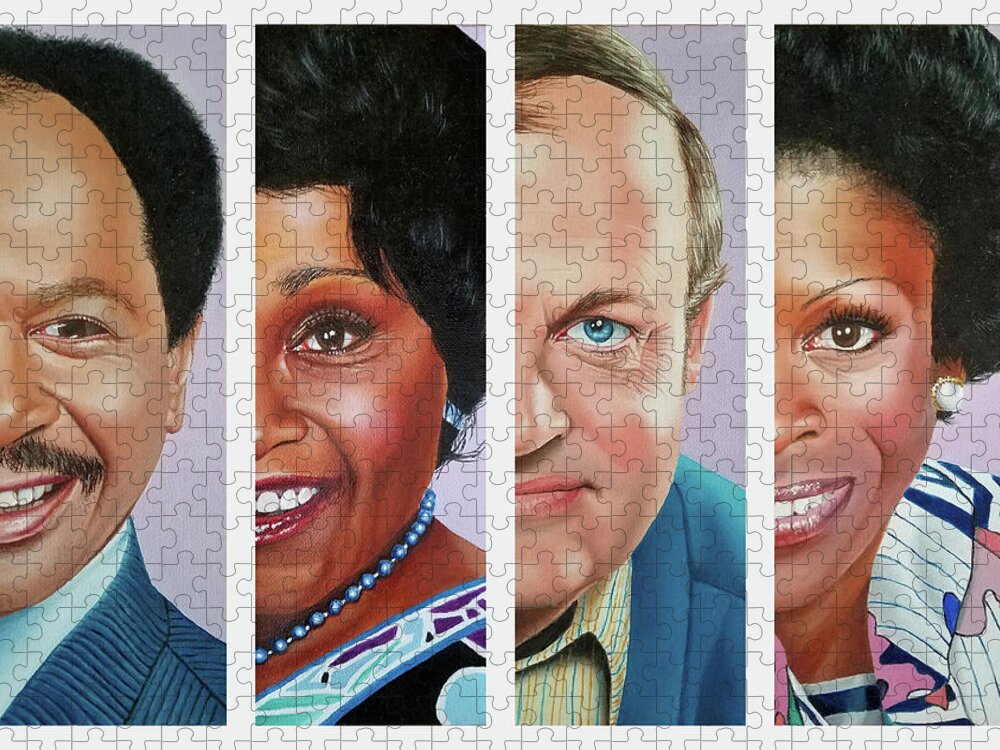 Tv Sitcom Jigsaw Puzzle featuring the painting The Jeffersons by Vic Ritchey