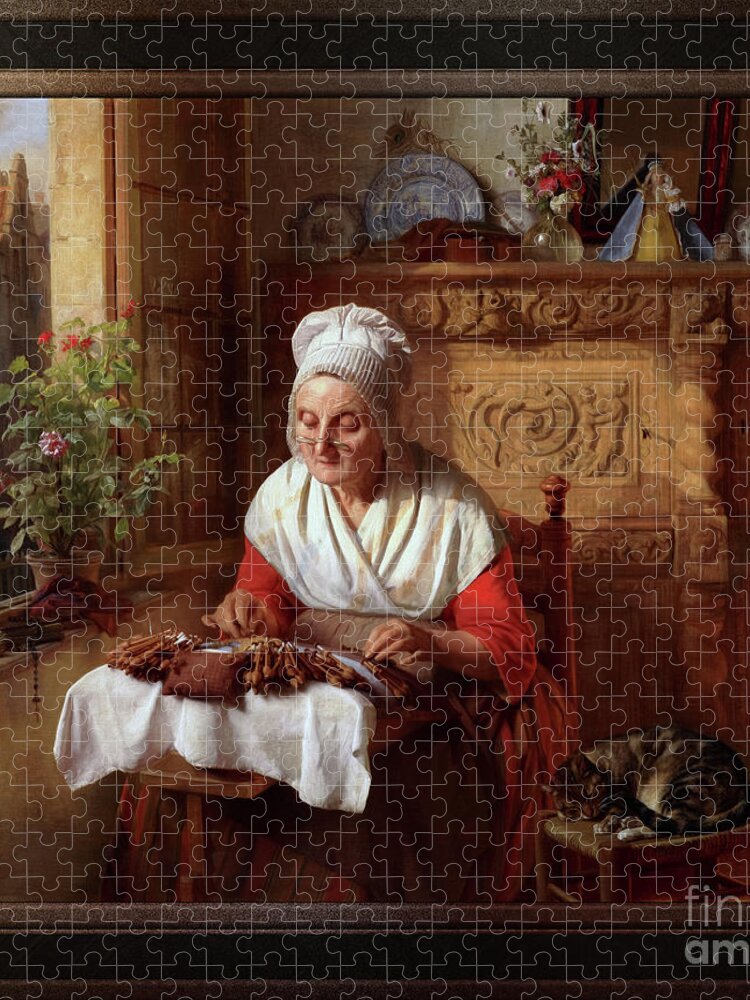 Elderly Woman Jigsaw Puzzle featuring the painting The Lace Maker by Josephus Laurentius Dyckmans Fine Art Xzendor7 Old Masters Reproductions by Rolando Burbon