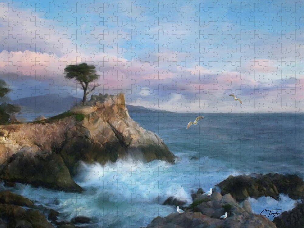 Cypress Point Jigsaw Puzzle featuring the mixed media The Lone Cypress at Cypress Point by Colleen Taylor