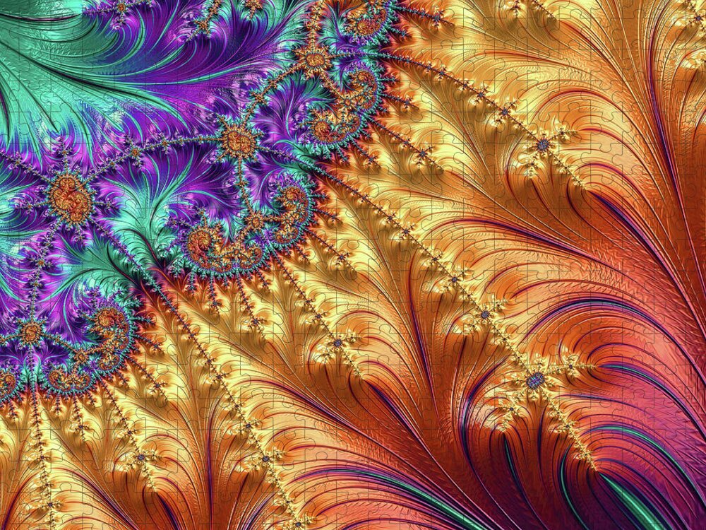 Fractal Jigsaw Puzzle featuring the tapestry - textile The Maharani's Silks by Susan Maxwell Schmidt
