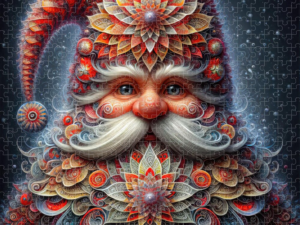 Christmas Jigsaw Puzzle featuring the digital art The Mandala Master of Yuletide Lore by Bill and Linda Tiepelman