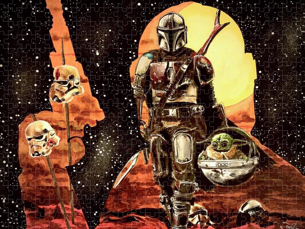 Star Wars Jigsaw Puzzle featuring the painting The Mandalorian by Joel Tesch