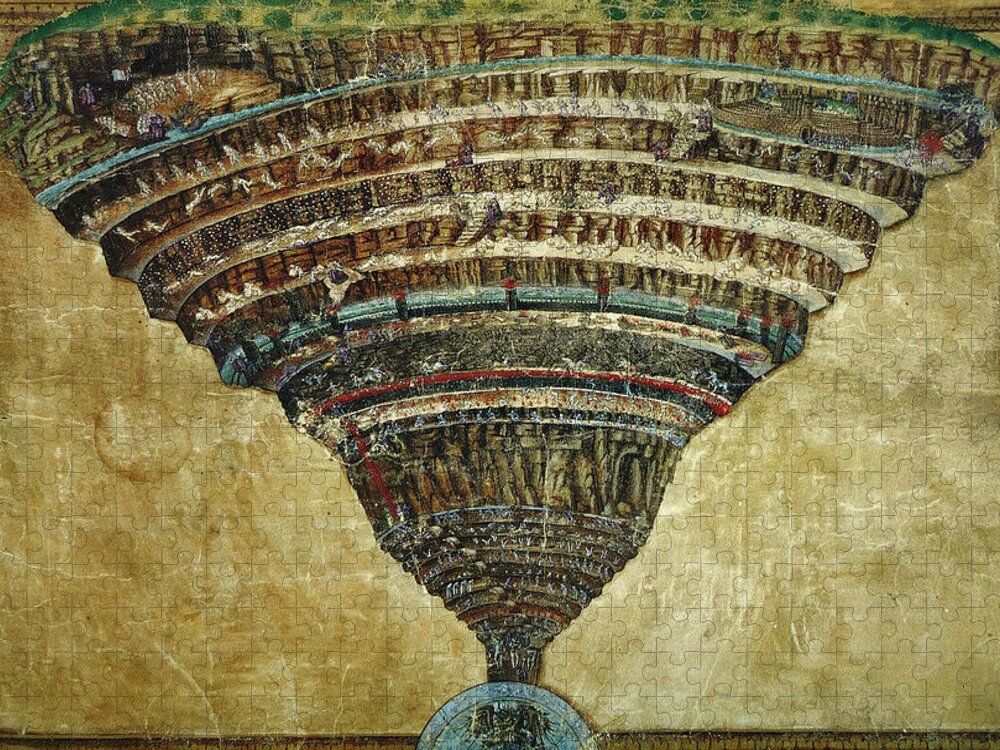Sandro Botticelli Jigsaw Puzzle featuring the painting The Map of Hell, Abyss of Hell by Sandro Botticelli